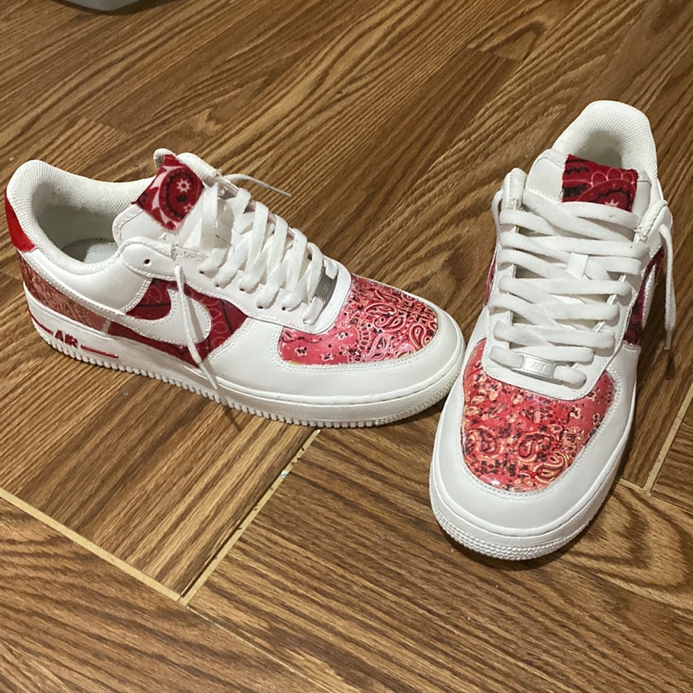 Custom Red Bandanna Nike Air Force One.Size 11